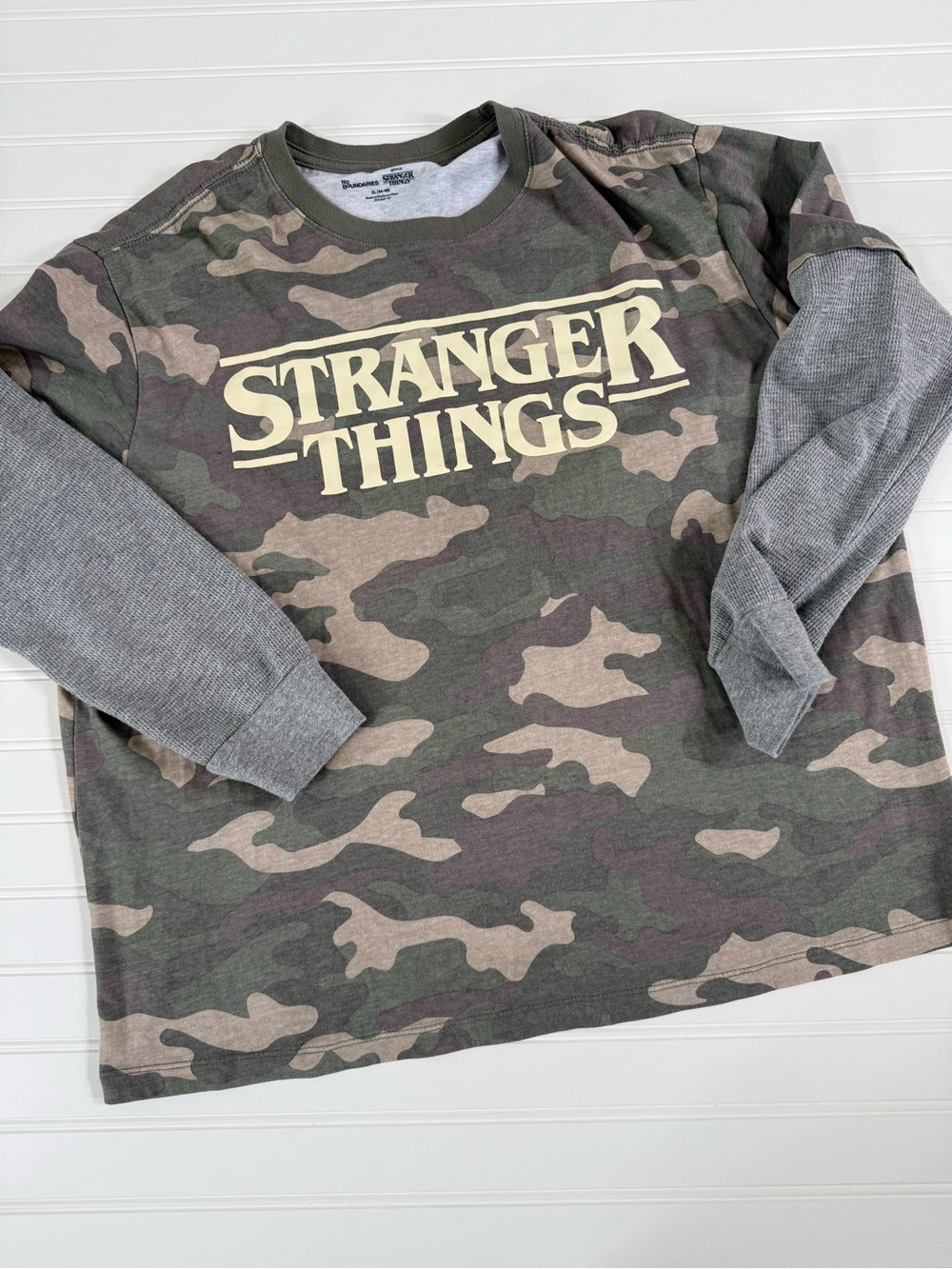 Stranger Things Camouflage Long-Sleeve Tee With Gray Sleeves